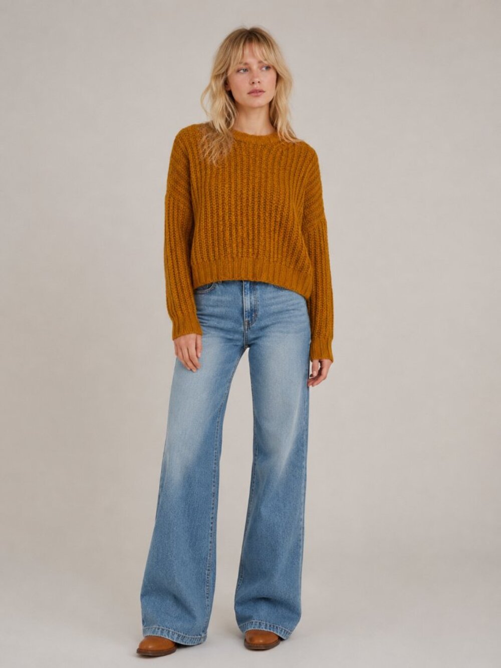 2/$30 American Eagle Chunky Knit Cropped Crew Neck Sweater Burnt Orange #A4057